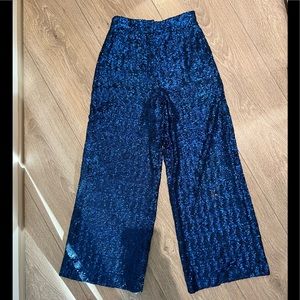 PT01 Blue Sequins Wide Leg Palazzo Pants Size 38 US 2 XS